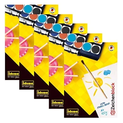 Abbildung von Idena 10387 Zeichenblock, DIN A4, 20 Blatt, 120 g/m², 5 Stück