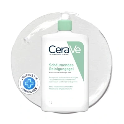 Abbildung von CeraVe Schäumendes Reinigungsgel Für Gesicht und Körper, Feuchtigkeitsspendend hautstärkend, normale bis fettige Haut, Mit Hyaluron 3 essenziellen Ceramiden, 1 l