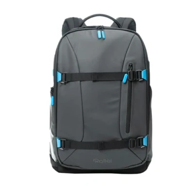 Abbildung von Rollei Fotoliner Ocean Pro: Großer Kamerarucksack in Schwarz aus 49 recycleten PET Flaschen, Handgepäck geeignet, inkl. Laptop Fach, versetzbare Trennwände