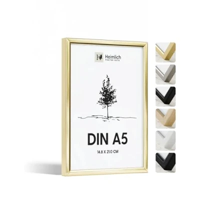 Abbildung von Heimlich® 1x Bilderrahmen DIN A5 14,8x21 cm Gold Metall Rahmen 1 Pack Dokumentenrahmen Groß Collage Metallrahmen Alu Poster Aluminium Picture Frame Fotorahmen