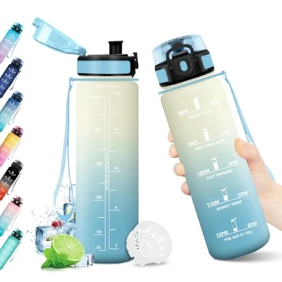 Abbildung von Trinkflasche 500ml, Auslaufsicher, mit Zeitmarkierung, Sport Wasserflasche Filter, BPA frei, für Gym, Fahrrad, Büro, Outdoor, Erwachsene, Schule, Yoga,