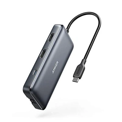 Abbildung von Anker PowerExpand 8 in 1 USB C Adapter, Media Hub, Dual 4K HDMI, 100W Power Delivery Gbps Ethernet 2 3.0 Datenports, SD&amp;microSD Speicherkartenleser für MacBook Pro, Pixelbook und mehr