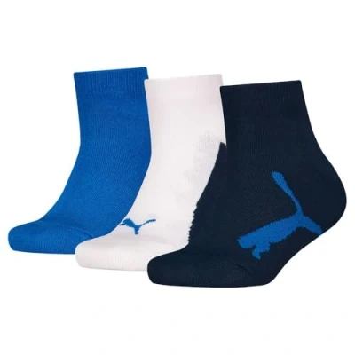 Abbildung von PUMA Unisex Kids BWT Recycled Cotton Quarter Sock, Navy/White/Strong Blue, 27/30 (3er Pack)