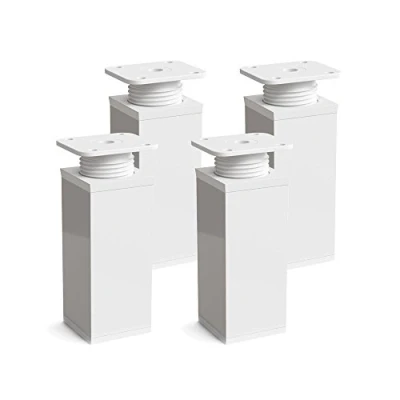Abbildung von Sossai® Design Möbelfüße MFV1 höhenverstellbar 4er Set Vierkant Profil: 40 x mm Farbe: Weiß Höhe: 80mm (+20mm) Hochwertige Holzschrauben inklusive