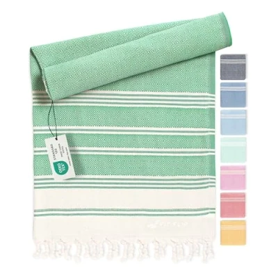 Abbildung von Fit Flip Hamamtuch aus 100% recycelter Baumwolle nachhaltig und natürlich Saunatuch, Strandtuch, Duschtuch, Badetuch, Yogatuch Green 100x200cm Diamond