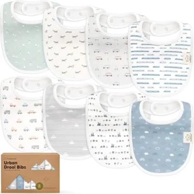 Abbildung von KeaBabies Baby Lätzchen für Jungen &amp; Mädchen 8er Pack Bio Baumwolle zum Zahnen Junge groß Säugling, Kleinkind (Vessels)