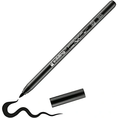 Abbildung von edding 4200 Porzellanpinselstift schwarz 1 Stift Pinselspitze 4 mm Filzstift zum Beschriften u. Dekorieren von Keramik, Porzellan spülmaschinenfest, lichtechte Tinte, schnell trocknend