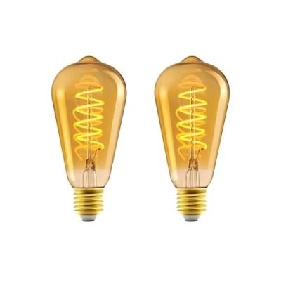 Abbildung von Amazon Basics Vintage LED Birne, E27, antiker Stil, Retro Bernsteinglas, ST64, 4 W (entspricht 25 W), 1800 K, ultrawarmes Licht zur Dekoration, 2 Stück