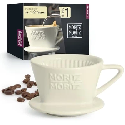Abbildung von Moritz &amp; Permanent Kaffeefilter Porzellan Größe 1 Wiederverwendbar kompatibel mit Melitta Filtertüten 100 Kaffee Filteraufsatz für 2 Tassen