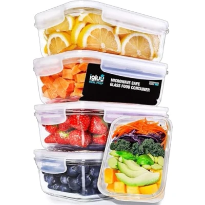 Abbildung von Igluu Meal Prep Gläser (5er pack + 1 zusätzlicher Deckel) Glasbehälter Mit Deckel; Mikrowellen , Backofen Gefrier Und Spülmaschinenfest Boxen Glas (840ml)