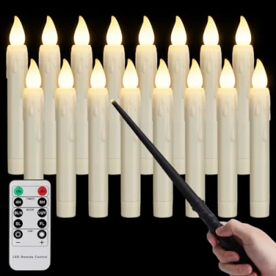 Abbildung von FREEPOWER 16er Schwebende LED Kerzen mit Zauberstab Fernbedienung Timer Flackern Batteriebetrieben Stabkerzen 17cm, Halloween Deko Kerze Outdoor Wasserdicht