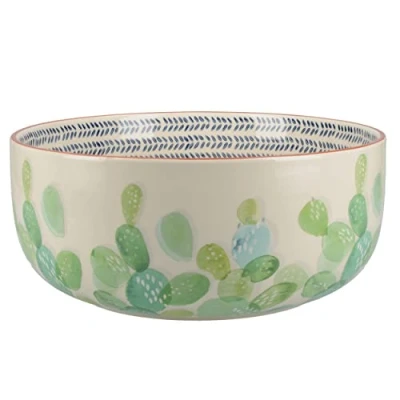Abbildung von Mikasa Drift Salatschüssel, Keramik spülmaschinenfeste Schüssel für Salat, handbedruckte Kollektion, 1 Stück, Blau