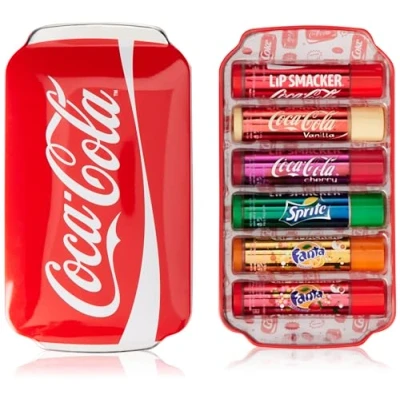 Abbildung von Lip Smacker Coca Cola Tin Collection, Set mit 6 Lippenbalsamen Originalen Geschmacksrichtungen von Cola, Fanta und Sprite