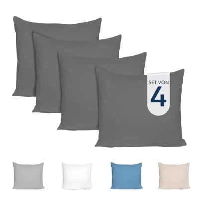 Abbildung von Dreamzie Kissenbezug 80x80 (4er Set) 100% Jersey Baumwolle 150 g/qm Kissenbezüge Anthrazit Für Kissen 80 x cm Kissenhülle Resistent und Hypoallergen Zertifiziert Oeko Tex