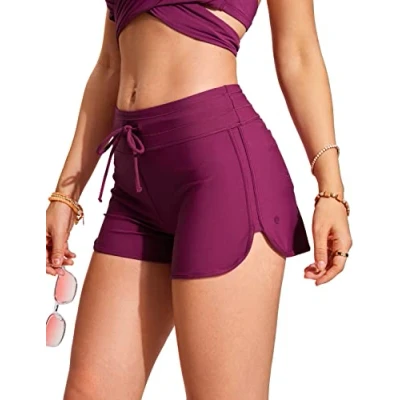 Abbildung von CRZ YOGA Damen Badeshorts Schnell Trocknend Schwimmshorts Sommer Boardshorts mit Seitlichem Split Fuchsie 40