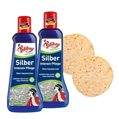 Abbildung von POLIBOY Silber Intensiv Pflege Sanftes Poliermittel für Silberschmuck 2x 200 ml Mit Schwamm Made in Germany