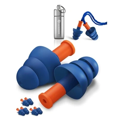 Abbildung von Senner ® WorkPro Strong Ohrstöpsel zum Arbeiten Ideal bei lauten Lautstärkequellen Gehörschutz im Beruf &amp; Zuhause mit 3 extra Paaren, Nylonschnur Aluminiumcontainer