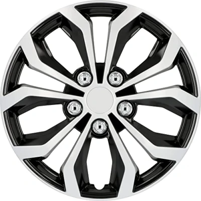Abbildung von cartrend Daytona Universal Radzierblenden in schwarz/silber, Radkappen 15 Zoll, Felgenschutz aus robustem Kunststoff, 4 Zierblenden, Autozubehör