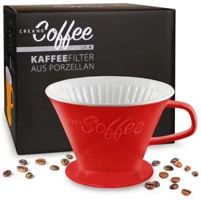Abbildung von Creano Porzellan Kaffeefilter Filter Größe 4 für Filtertüten Gr. 1x4 Rot