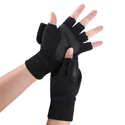 Abbildung von AfinderDE Herren Winter Polar Fleece Halbfinger Handschuhe Touchscreen Multifunktional Winterhandschuhe Thermal Warm Fäustlingehandschuhe Fingerhandschuhe Fingerless mit Flip Top
