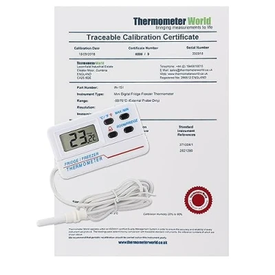 Abbildung von Kalibriertes digitales Kühlschrank Gefrierschrank Thermometer mit rückverfolgbarem 2 Punkt Kalibrierzertifikat
