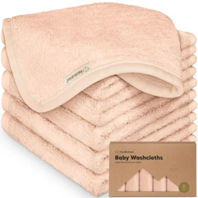 Abbildung von 6 Pack Babywaschlappen Weiche Bambus Waschlappen für Babys, Kinder, Ultra Absorbierende Neugeborenen Badehandtücher, 25 x 25cm,Sanft empfindliche Haut(Peachy)