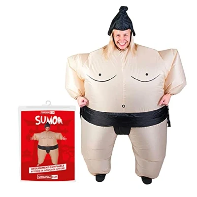 Abbildung von AirSuit® Aufblasbares Kostüm Sumo Ausgefallenes Auflbaskostüm Premium Qualität Größe Erwachsene Polyester Angenehm tragbar Resistent Mit Aufblassystem OriginalCup®