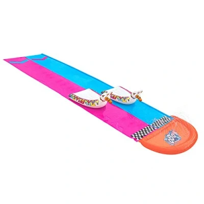Abbildung von Bestway H2OGO!™ 2er Wasserrutsche mit aufblasbaren Lama Schwimmtieren, 487 x 138 cm