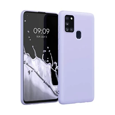 Abbildung von kwmobile Hülle kompatibel mit Samsung Galaxy A21s weiches TPU Silikon Case Cover geeignet für kabelloses Laden Pastell Lavendel