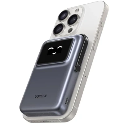Abbildung von UGREEN UNO Wireless Powerbank 10000mAh Magnetische Power Bank mit USB C Schnellladefunktion 20W und Ständer kabellos MagSafe kompatibel iPhone 16 Pro Max/16 Pro/16/15 Max/Pro/15/14(Schwarz)