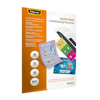 Abbildung von Fellowes matte Laminierfolien A4 Admire Stylish Matt, entspiegelt, 80 Mikron (2 x 80mic), 25 Stück