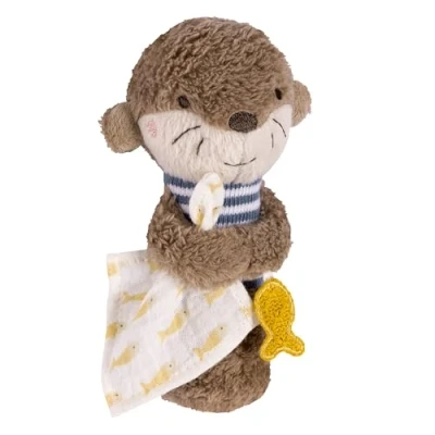 Abbildung von Fehn Stabgreifling Otter Kuscheltier Greifling zum Rasseln, Quietschen, Fühlen, Spielen ein treuer Begleiter für Babys und Kleinkinder ab 0+ Monaten