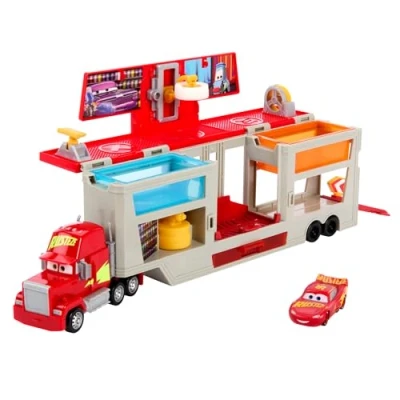 Abbildung von Mattel DISNEY Pixar Cars mobile Lackiererei Mack Spielset mit Farbwechseleffekt, Lightning McQueen Spielzeugauto, Farbveränderung warmem und kaltem Wasser, für Kinder ab 4 Jahren, HPD82