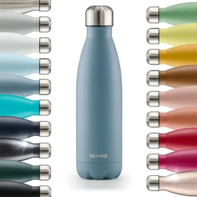 Abbildung von Blumtal® Trinkflasche Edelstahl Charles Thermosflasche 500 ml BPA freie Thermo kalt&amp;warm auslaufsichere Thermos Dove Grey Grau Blau
