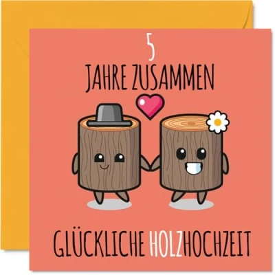 Abbildung von Stuff4 5. Hochzeitstag Karte Liebe 5 Jahre Zusammen Holz Hochzeit Jahrestag Geschenke für Freunde Familie vom Freundinnen Kollegen, 145mm Glückwunschkarten