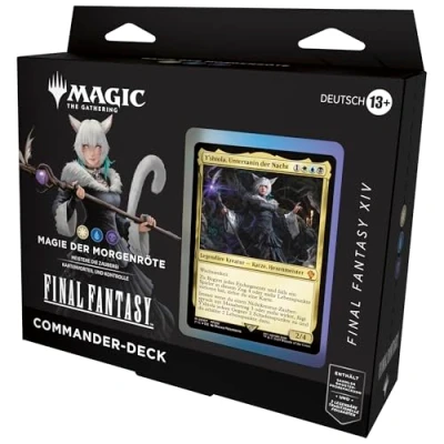 Abbildung von Magic: The Gathering FINAL FANTASY XIV Commander Deck Magie der Morgenröte (Deck mit 100 Karten, Sammler Booster Probepackung 2 Karten + Zubehör) (Deutsche Version)