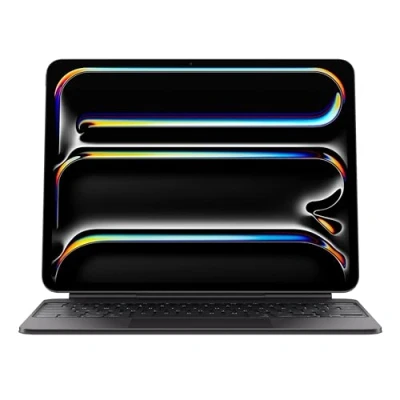 Abbildung von Apple Magic Keyboard Tastatur und Foliohülle mit Trackpad hinterleuchtet Smart connector QWERTZ Schweiz Schwarz