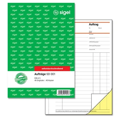 Abbildung von SIGEL SD001 Auftragsbuch A5, 2x40 Blatt, selbstdurchschreibend, 1 Stück, aus nachhaltigem Papier