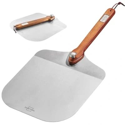 Abbildung von SILBERTHAL Pizzaschieber Edelstahl 30cm Griff aus Akazienholz Pizzaschaufel Spülmaschinenfest Robuste Pizzapfanne