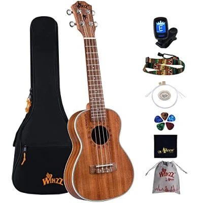 Abbildung von Winzz Ukulele Konzert 23 Zoll Erwachsene Kinder Anfänger Set, Holz KOA Beste für Profis