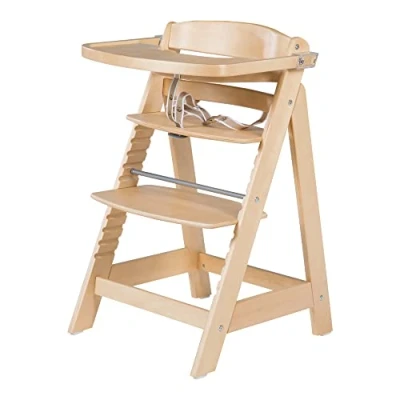Abbildung von roba Treppenhochstuhl Sit Up FUN, Hochstuhl inkl. abnehmbarem Essbrett und Bügel, mitwachsend vom Babyhochstuhl bis zum Jugendstuhl, Holz Hochstuhl, natur
