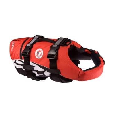Abbildung von EzyDog DFD Schwimmweste Hund Hundeschwimmweste Schwimmwesten für Hunde Größenverstellbar mit Griff und Reflektoren (XL, Rot)