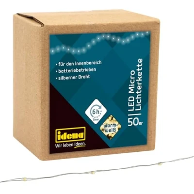 Abbildung von Idena 31825 LED Micro Lichterkette mit 50 in warmweiß, 6 Stunden Timer Funktion, batteriebetrieben, ca. 5,2 m lang, für Partys, Weihnachten, Deko, Hochzeit, als Stimmungslicht