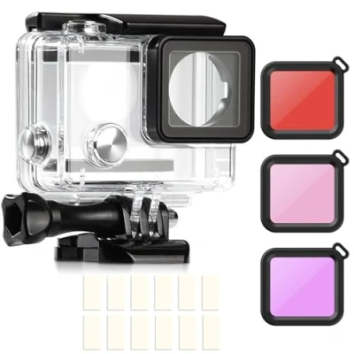 Abbildung von ShipeeKin Unterwasser wasserdichte Schutzgehäuse Tauchgehäuse Ersatz mit 3 Filters &amp; 12 Antibeschlag Einsätze für Gopro Hero 4/3+ (Nicht 3)
