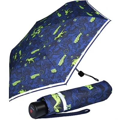 Abbildung von Knirps Kinder Taschenschirm 4Kids reflective mit Reflexborte Dinosaurier Neon Colour
