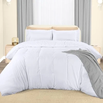 Abbildung von Utopia Bedding Bettwäsche 200x200 Set Mikrofaser Bettbezug cm + 2 Bestickte Kissenbezüge 50x75 Weiß