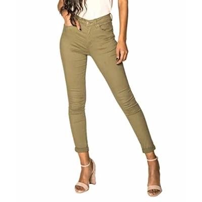 Abbildung von Nina Carter P109 Damen Skinny Fit Jeans High Waist Slim Hose Figurbetonte Stretch Jeanshose (Khaki (P109 9), XL)