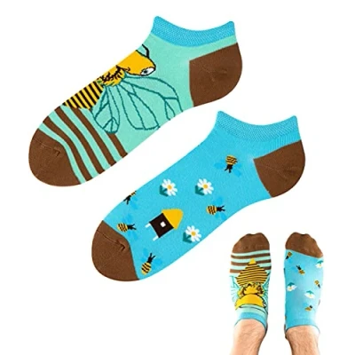Abbildung von TODO Colours Lustige Socken mit Motiv Mehrfarbige, Bunte, Verrückte für die Lebensfreude (39 42, z LOW Bienen auf Wiese, numeric_39)