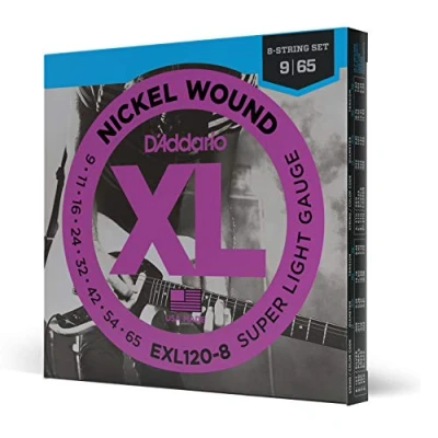 Abbildung von D&#039;Addario E Gitarren Saiten Gitarrensaiten Gitarre 8 saitige DER BELIEBTESTEN SAITENMARKE WELTWEIT EXL120 vernickelter Stahl Super Light (09 65)
