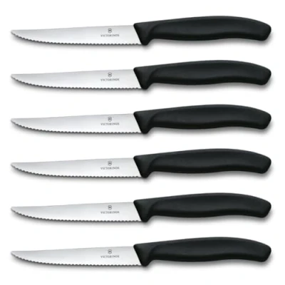 Abbildung von Victorinox Swiss Classic, Profi Steakmesser Set, 6 teilig, Extra Scharfe Klinge, Wellenschliff, 11 cm, Robuster Kunststoffgriff, Rostfreier Stahl, Schwarz